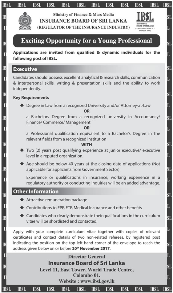 Executive - Insurance Board of Sri Lanka